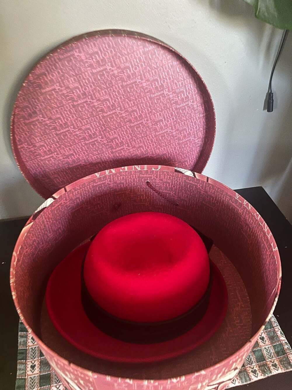 Vintage 100% Wool Red Felt Hat with Oversized Bow Detail and box